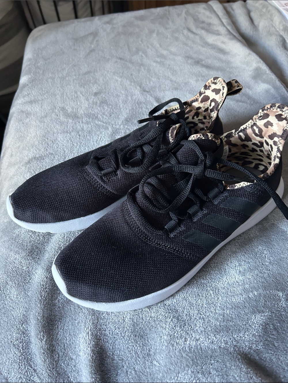 adidas Black Sneakers with Leopard Print Collar